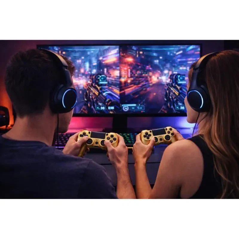 Controle Sem Fio Compatível Com Play4 Ps4 Playstation 4 / slim / pro / pc E Smart Tvs Samsung Cor Dourado