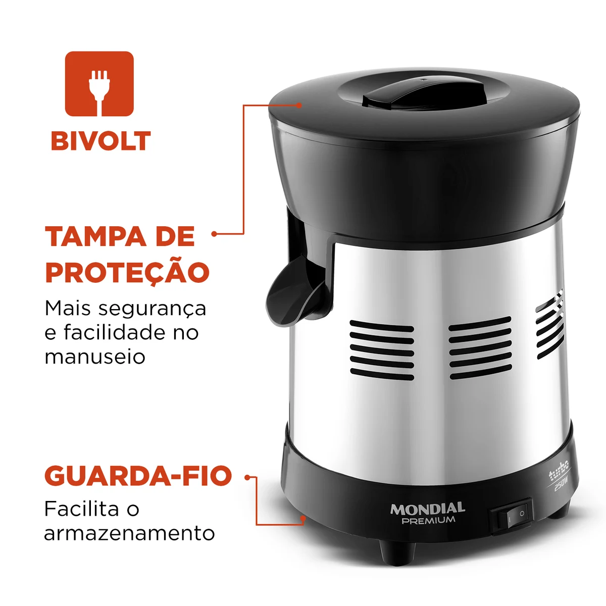 Espremedor de Frutas Mondial Premium Turbo E-10 1L 250W