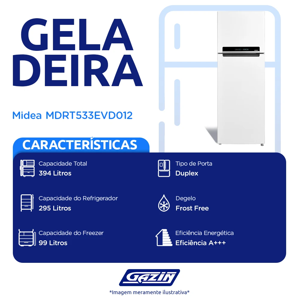 Geladeira Midea 394L Frost Free Duplex MDRT53