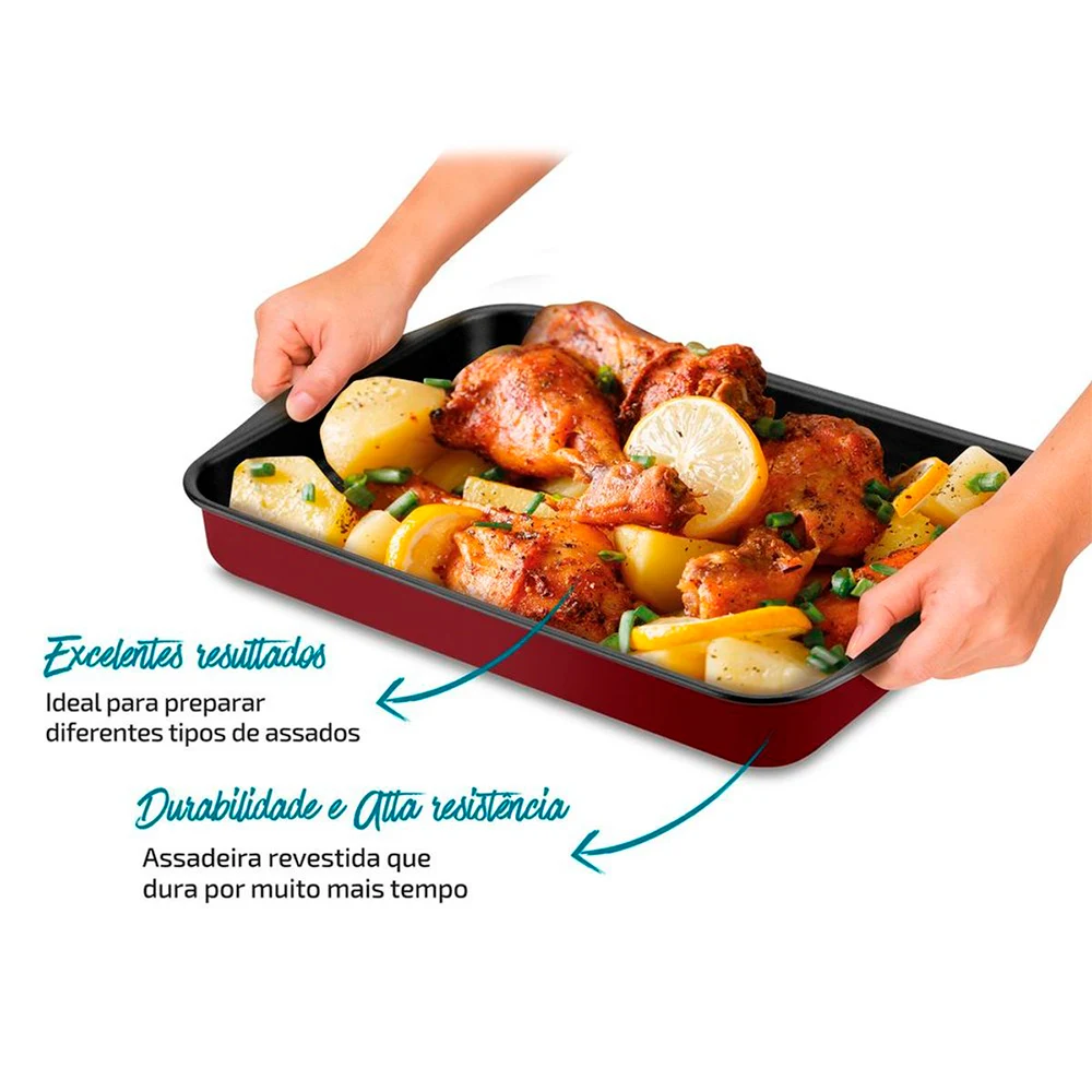 Assadeira Retangular Funda 44cm Antiaderente 6L Rochedo Dura+