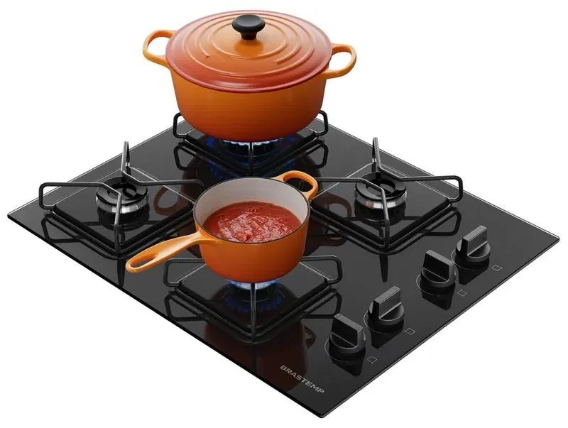 Cooktop 4 Bocas a Gás GLP Brastemp Mesa de Vidro Chama Simmer Preto Acendimento Superautomático BDD61BE