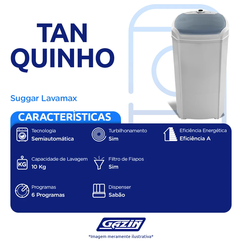 Tanquinho Suggar Lavamax 10kg Semiautomático LX1022
