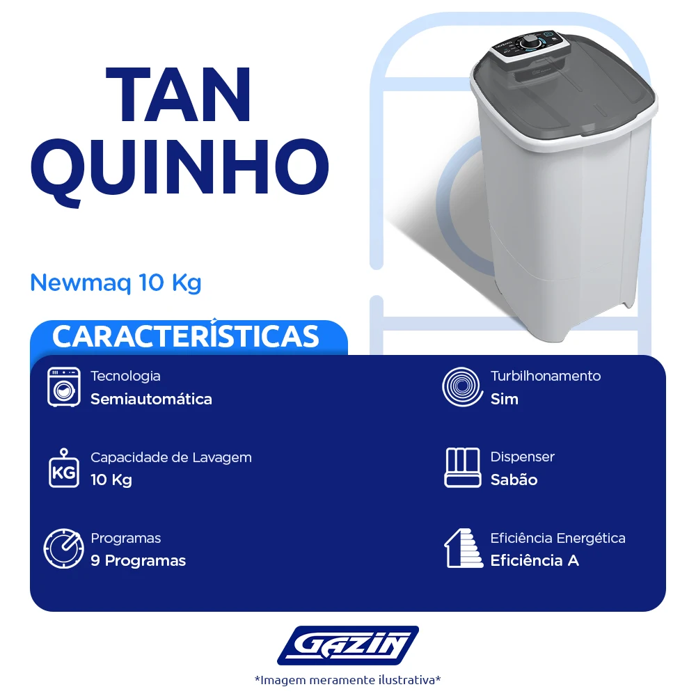 Tanquinho Newmaq 10kg Semiautomático com Big Dispenser