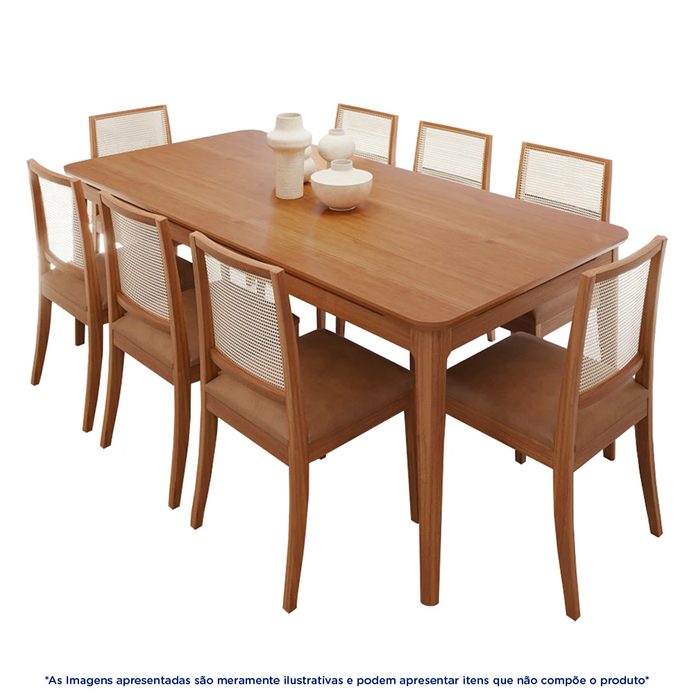 Conjunto de Mesa Baobá 8 Cadeiras Estofadas MDF Cimol