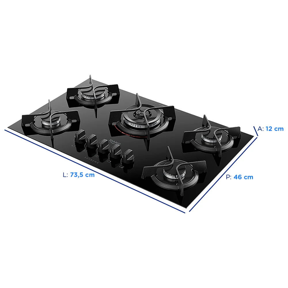 Cooktop Dako Supreme 5 Bocas Superautomático Mesa de Vidro Mega Chama