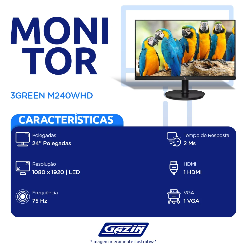 Monitor 3Green LED 24" Full HD HDMI VGA M240WHD