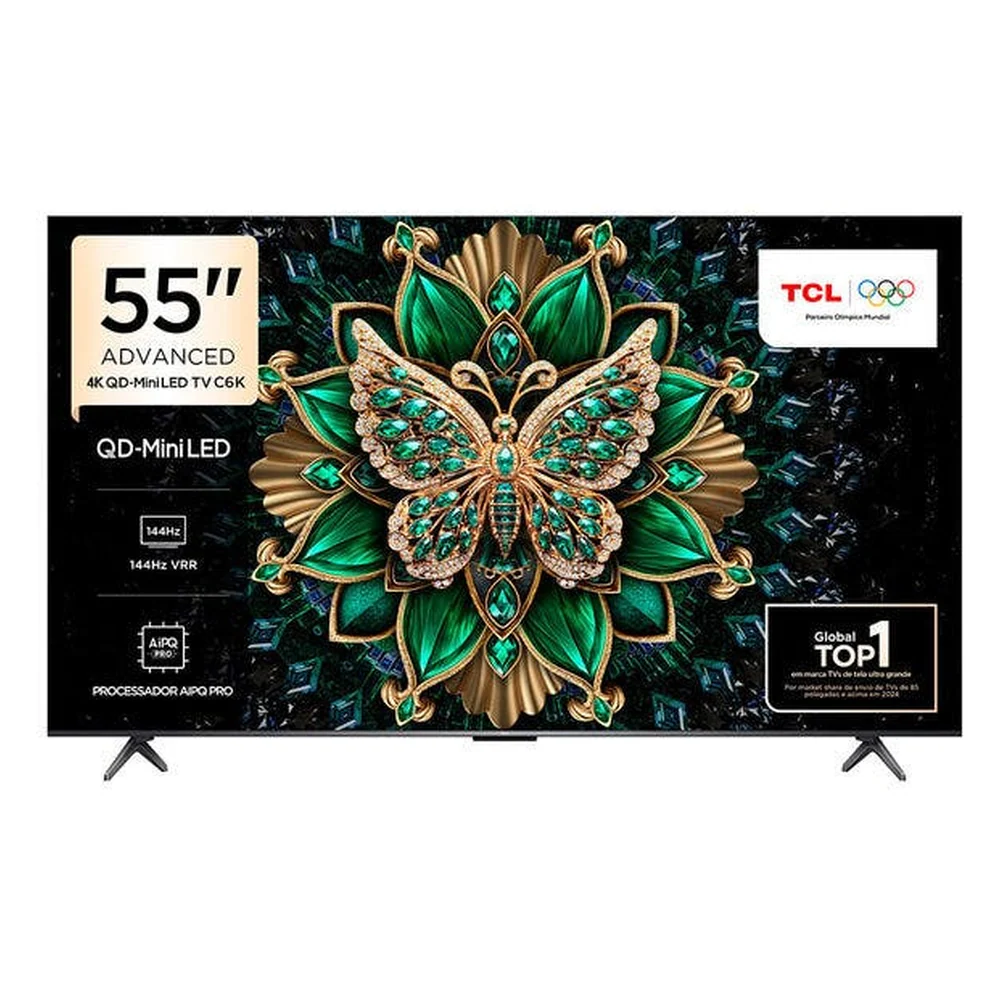 Smart Tv 4k Tcl Qd-mini Led 55” Polegadas Com Hdmi 2.1 Dolby Vision Iq Subwoofer 144hz Vrr E Wi-fi - 55c6k