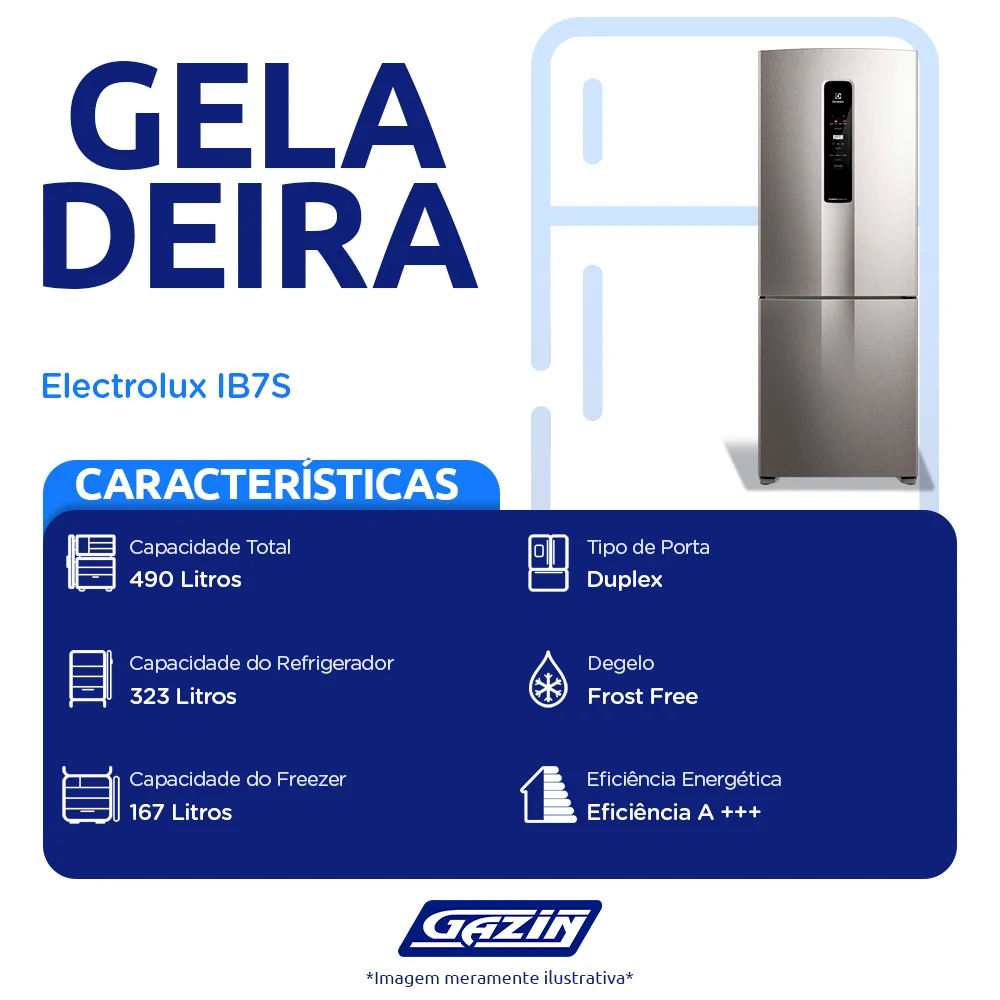 Geladeira Electrolux Frost Free 490L Efficient AutoSense Inverse IB7S