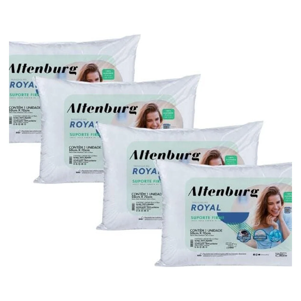Kit 4 Travesseiros Altenburg Royal Fibra Siliconizada Percal 180 Fios