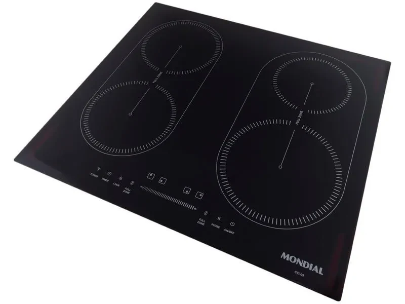 Cooktop 4 Bocas Indução Mondial Mesa de Vidro Preto Touch Timer Acendimento Automático CTI-03