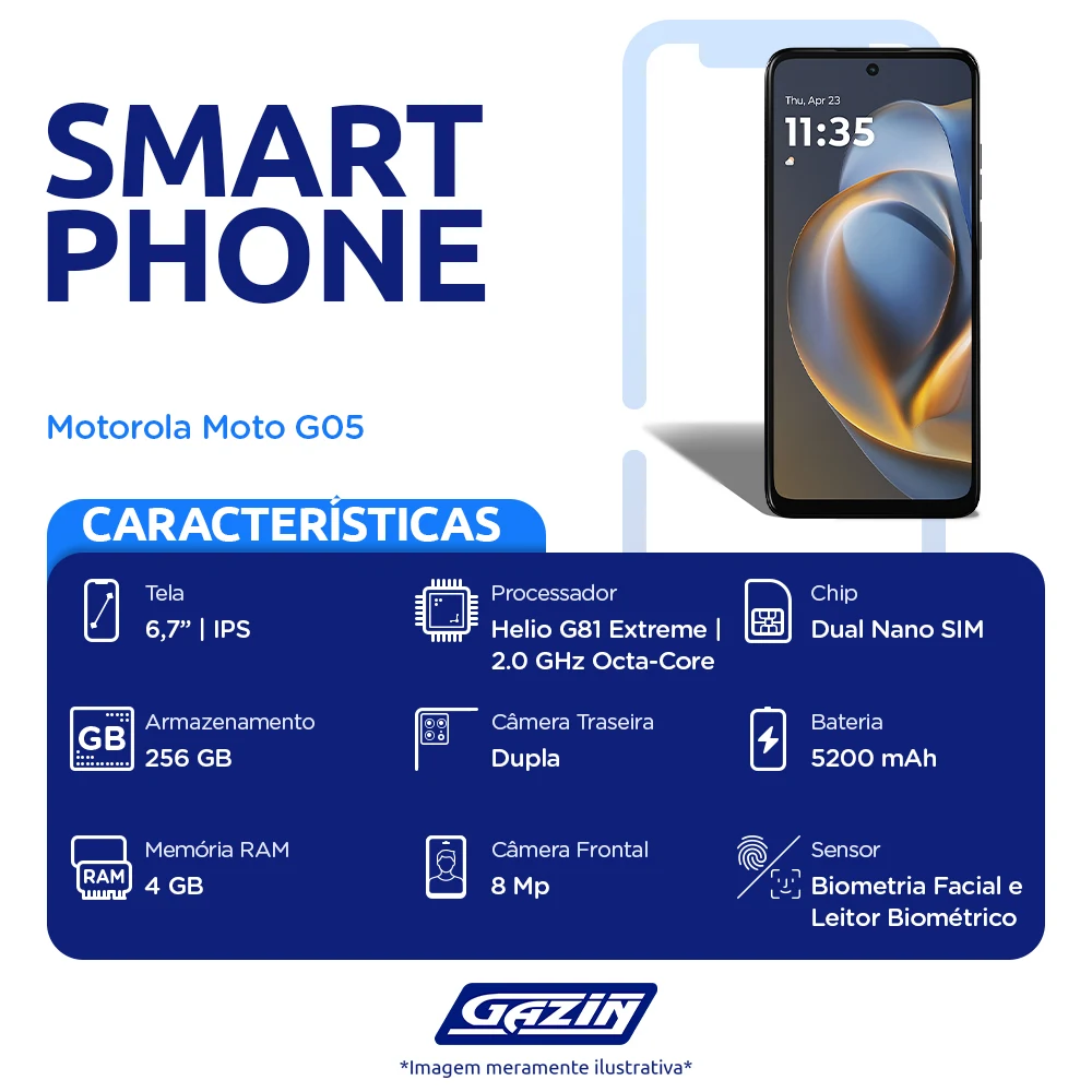 Smartphone Motorola Moto G05 4G 256GB 4GB Bateria 5.200 mAh